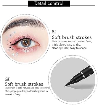 Sitovely 5 Pcs Doubleheaded Liquid Eyeliner Stamp Pen Set Waterproof Long Lasting Black Eyeliner Pencil Smudgeproof Lazy Eye Liners Stencils Eye Tattoo MakeupTriangleHeartStarFlowerButterfly - Image 4