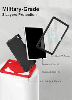 SUNDAREE Tablet Case for Samsung Galaxy Tab A9 8.7 inch，Lightweight Shockproof Rugged Protective Cover with Kickstand for Kids Children Boys Red Black  - Image 2