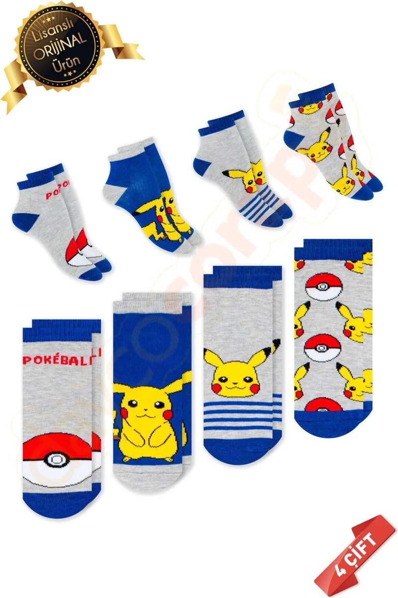 DAYCO Original Licensed Pokemon Themed Pikachu Patterned Booties Socks 4-Pack Mixed Pack - DL15610689-PKM-PTK