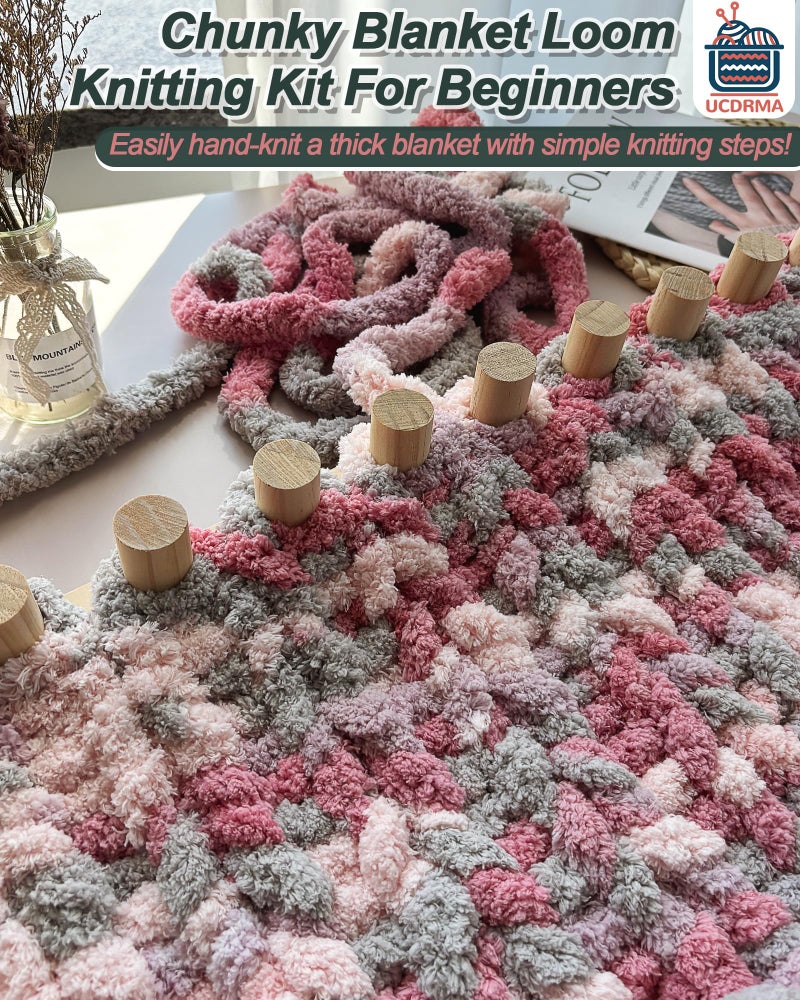 UCDRMA Chunky Blanket Loom Knitting Set, 1PCS Refill Chunky Yarn Blanket Knit Loom with Anti-Slip Pads, 13in/33cm Wooden Loom for Chunky Blanket, Chunky Knit Blanket Crochet Loom for Beginners - Image 2