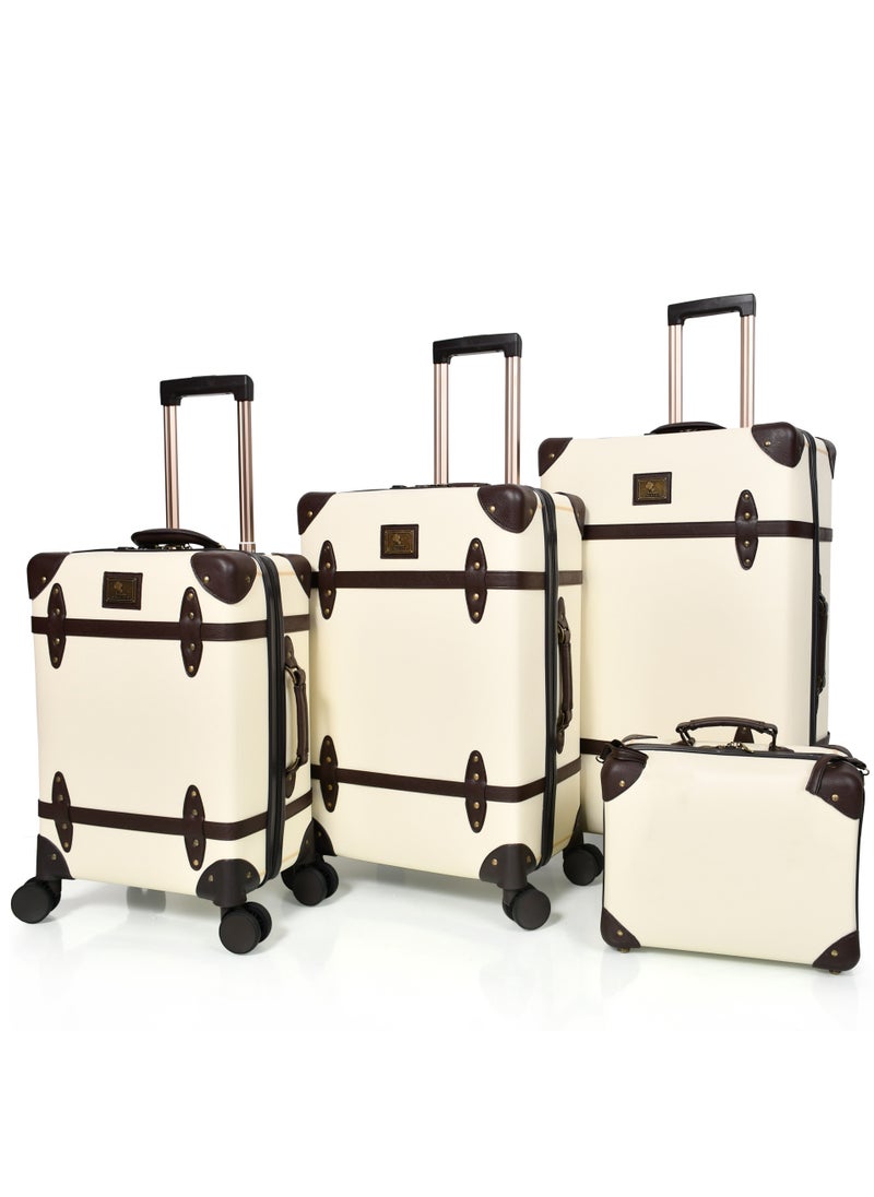 MORANO Morano Classic Leather Luggage 4 Pcs Set Beige and Coffee 28''-24''-20'''-14'''Inches  - Image 1