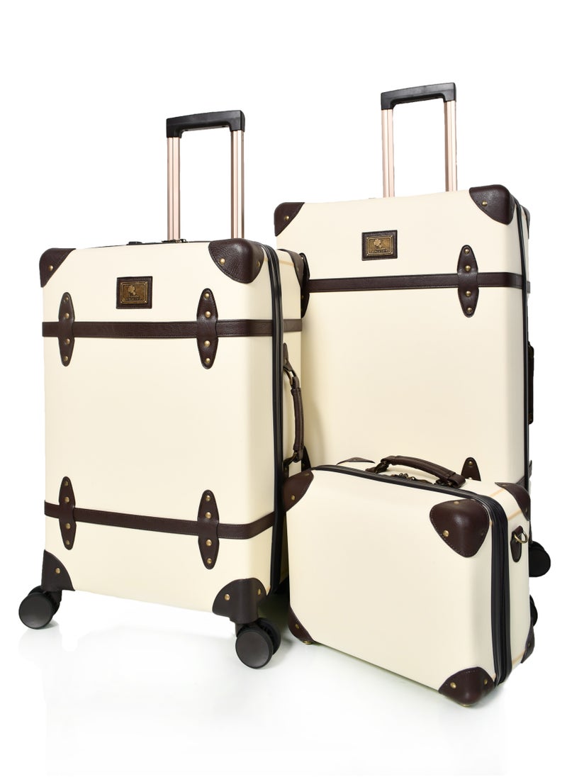 MORANO Morano Classic Leather Luggage 4 Pcs Set Beige and Coffee 28''-24''-20'''-14'''Inches  - Image 3