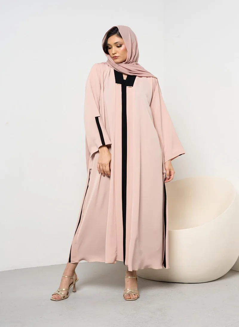 كوتور لابس Taupe and Black Contrast Detail Abaya with Sheila