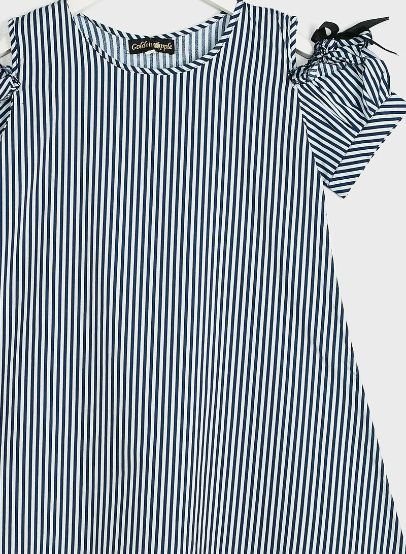 Little Golden Apple Striped Shoulder-Cut Dress