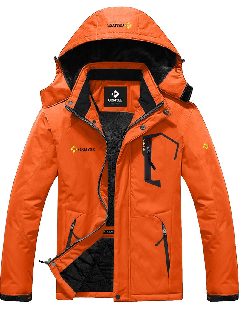 GEMYSE Men's Mountain Waterproof Ski Snow Jacket Winter Windproof Rain Jacket (Orange,Large)