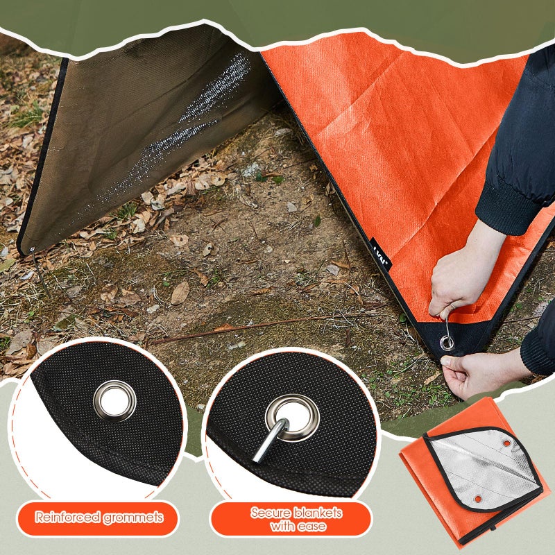 Kingdder 2 Pcs Heavy Duty Insulated Tarp Emergency Blankets for Survival 60 x 82 Inches Thermal Reflective Tarp Cold Weather Camping Blanket Winter Tent Insulation for Hiking(Orange) - Image 3