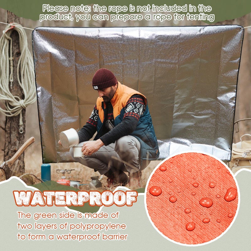 Kingdder 2 Pcs Heavy Duty Insulated Tarp Emergency Blankets for Survival 60 x 82 Inches Thermal Reflective Tarp Cold Weather Camping Blanket Winter Tent Insulation for Hiking(Orange) - Image 4