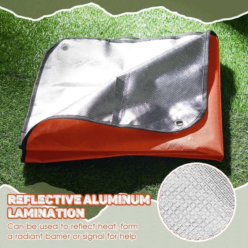 Kingdder 2 Pcs Heavy Duty Insulated Tarp Emergency Blankets for Survival 60 x 82 Inches Thermal Reflective Tarp Cold Weather Camping Blanket Winter Tent Insulation for Hiking(Orange) - Image 5