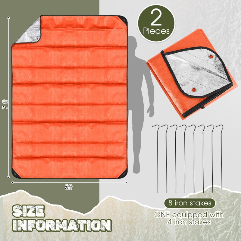 Kingdder 2 Pcs Heavy Duty Insulated Tarp Emergency Blankets for Survival 60 x 82 Inches Thermal Reflective Tarp Cold Weather Camping Blanket Winter Tent Insulation for Hiking(Orange) - Image 2