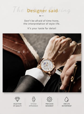 Waterproof Watches for Men Analog Quartz Watch for Business with Luxury Leather Strap Silver White - view 3