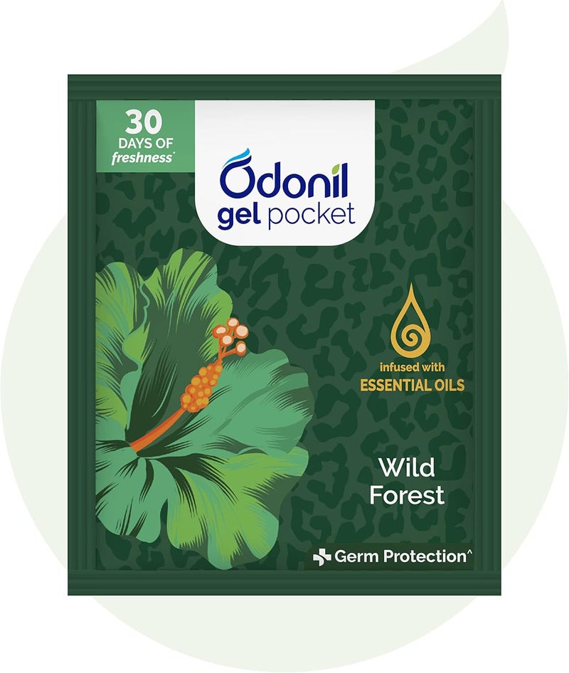 Odonil Gel Pocket -Wild Forest - 10g | Infused with Essential Oils | Germ Protection | Lasts Up to 30 days | Air Freshener for Bathroom and Toilet - Image 1