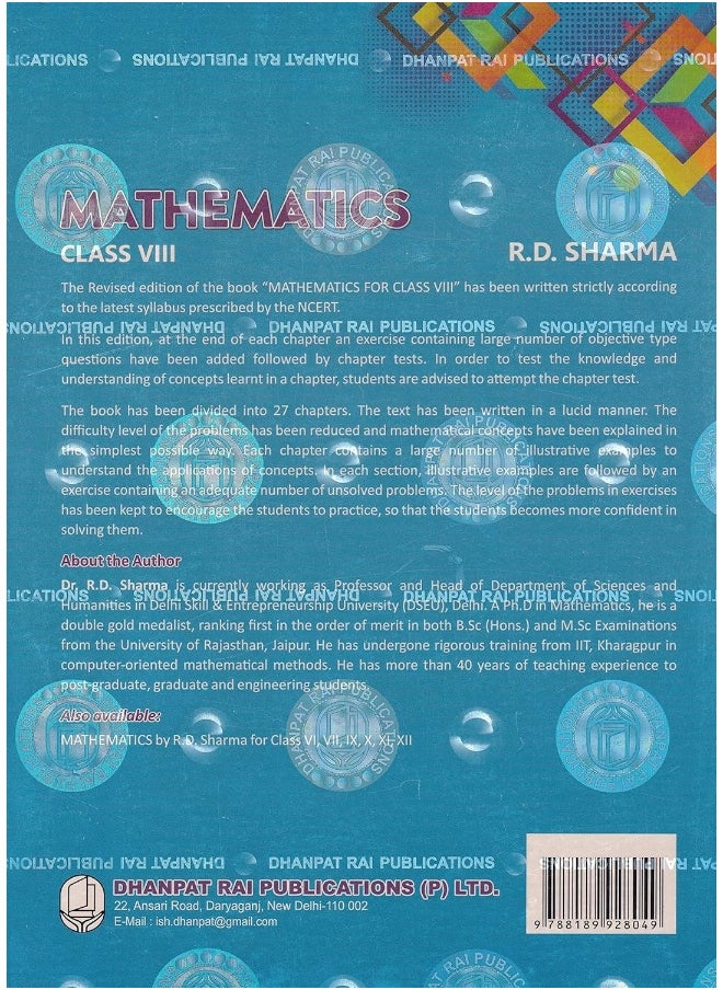 Mathematics for Class 8 - CBSE - by R.D. Sharma Examination 2022-2023