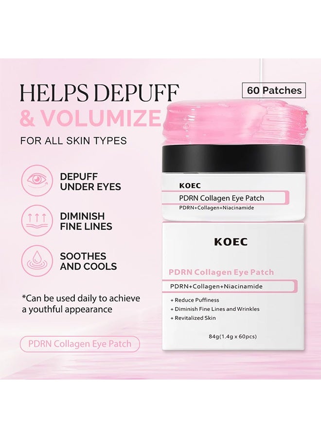 ك أو إي سي رقعة عين بالكولاجين PDRN، رقع تحت العين للعيون المنتفخة والهالات السوداء، قناع للعين بالكولاجين المحلل والنياسيناميد، 60 قطعة - Image 3