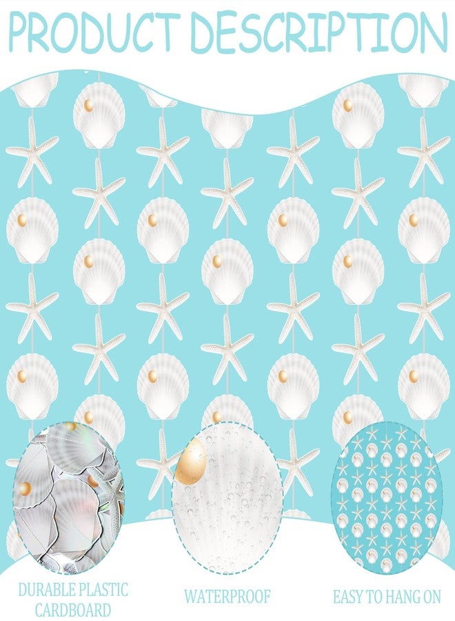 umoni Beach Seashell Starfish Garlands 8PCS Coastal Nautical Decorations Ocean Seashell Starfish Paper Pre-strung Garland Banner Birthday Party Decor for Mermaid Theme Baby Shower Wedding Supplies - Image 2
