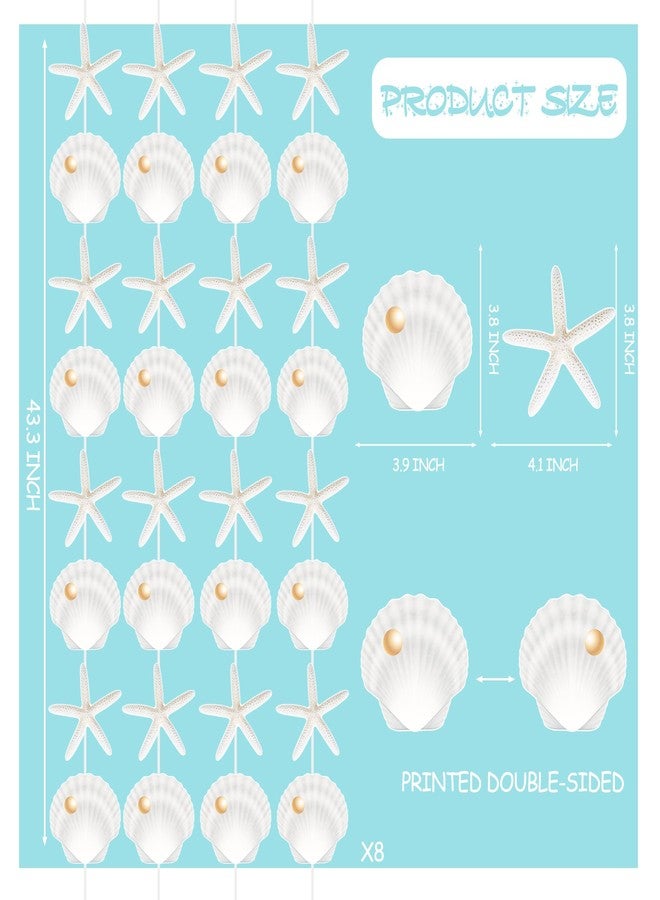 umoni Beach Seashell Starfish Garlands 8PCS Coastal Nautical Decorations Ocean Seashell Starfish Paper Pre-strung Garland Banner Birthday Party Decor for Mermaid Theme Baby Shower Wedding Supplies - Image 4