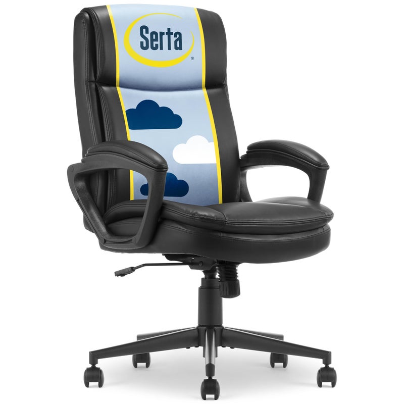 Serta Comfort Ergo Executive Office Chair Ergonomic MidBack Design with Lumbar Support SemiPlush DoubleLayer Seat Cushion Padded Armrests Swivel Metal Base Bonded Leather Black