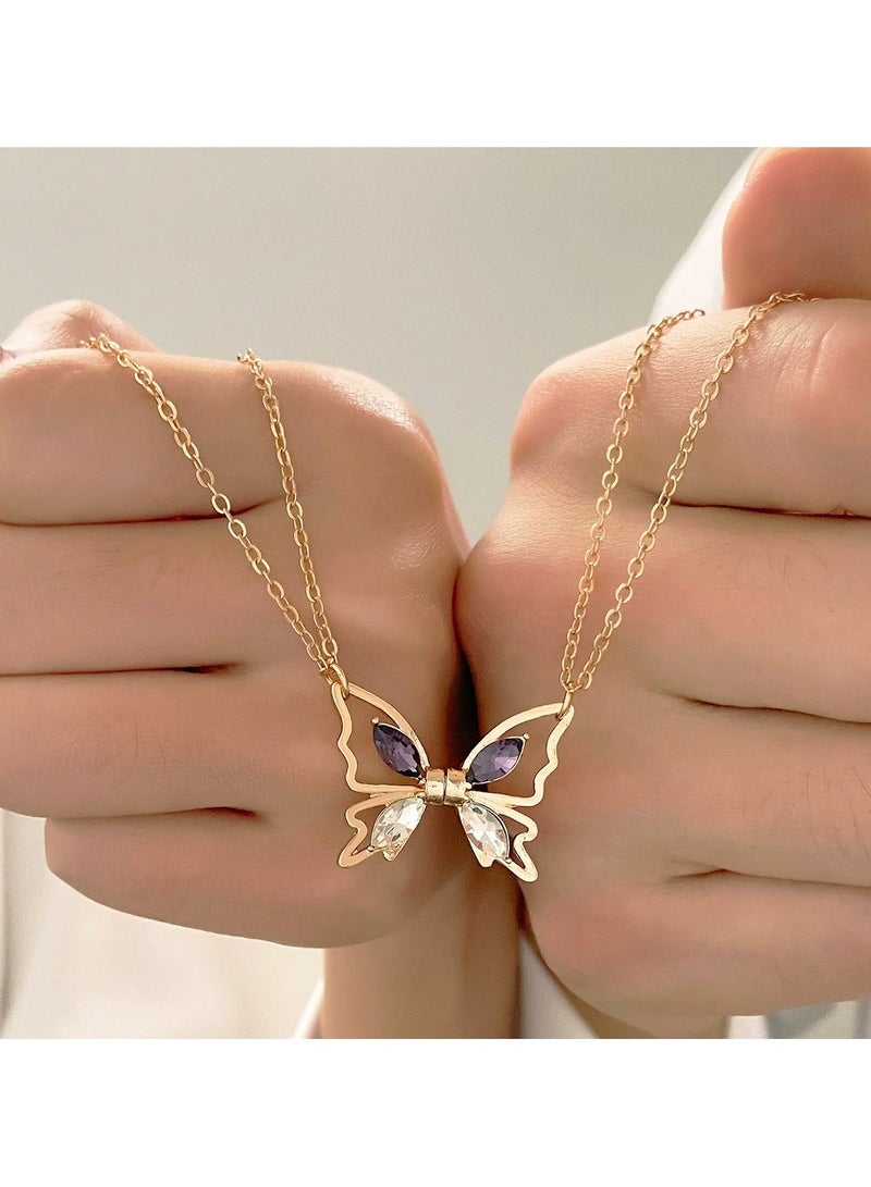 Goolsky Zircon Hollow Butterfly Magnet Necklace for Couples & Besties – Matching Pendant Jewelry, Hollow Butterfly Zircon Accents Magnet Design, Adjustable Chain, Couples Friends Matching Gift - Image 1