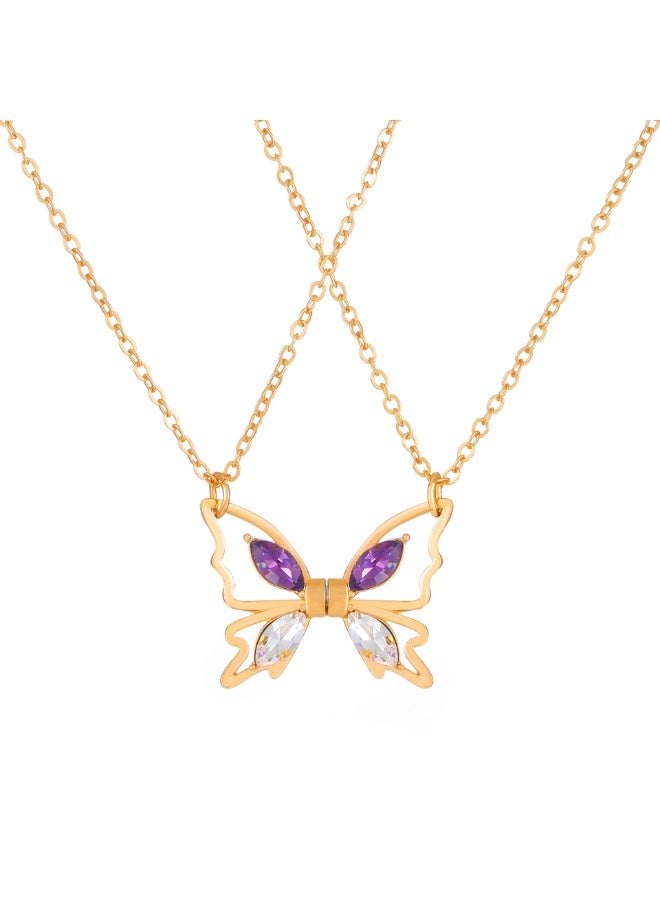 Goolsky Zircon Hollow Butterfly Magnet Necklace for Couples & Besties – Matching Pendant Jewelry, Hollow Butterfly Zircon Accents Magnet Design, Adjustable Chain, Couples Friends Matching Gift - Image 5
