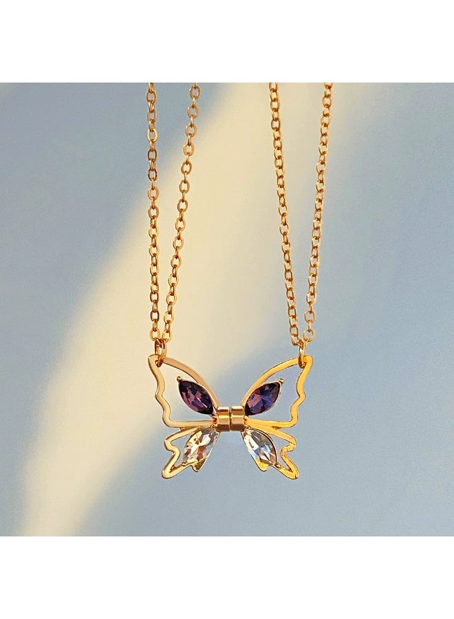 Goolsky Zircon Hollow Butterfly Magnet Necklace for Couples & Besties – Matching Pendant Jewelry, Hollow Butterfly Zircon Accents Magnet Design, Adjustable Chain, Couples Friends Matching Gift - Image 3