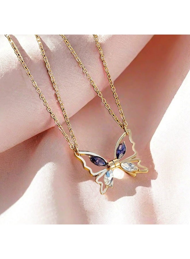Goolsky Zircon Hollow Butterfly Magnet Necklace for Couples & Besties – Matching Pendant Jewelry, Hollow Butterfly Zircon Accents Magnet Design, Adjustable Chain, Couples Friends Matching Gift - Image 2