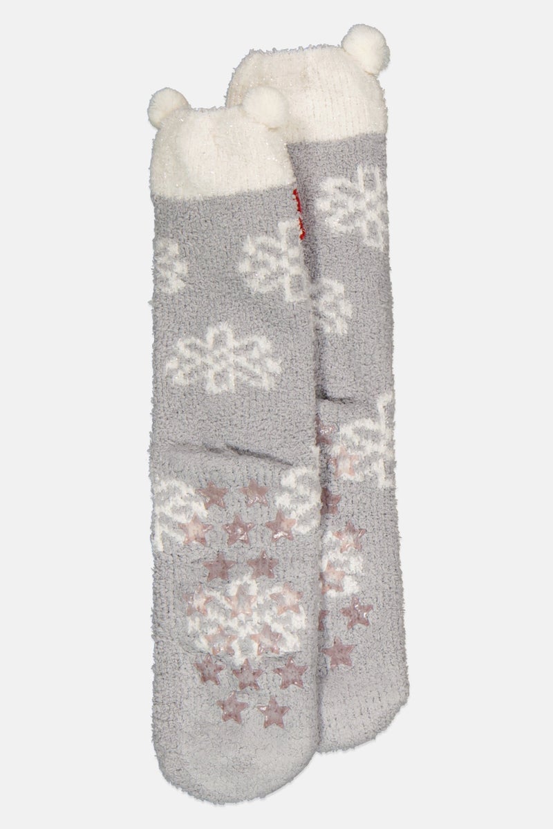 Dress Barn Women 1 Pair Knitted Bear Slipper Socks, Grey - Image 2