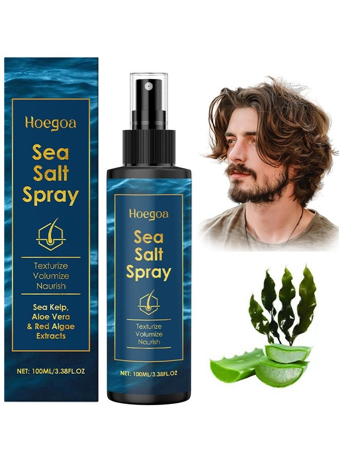 HOEGOA Sea Salt Spray For Hair, Sea Salt Hair Spray with Aloe Vera And Red Algae Extract, Regulates Oil Secretion And Keeps The Scalp Fresh, Beach Hair Spray, 100ml/3.38fl oz - Image 1