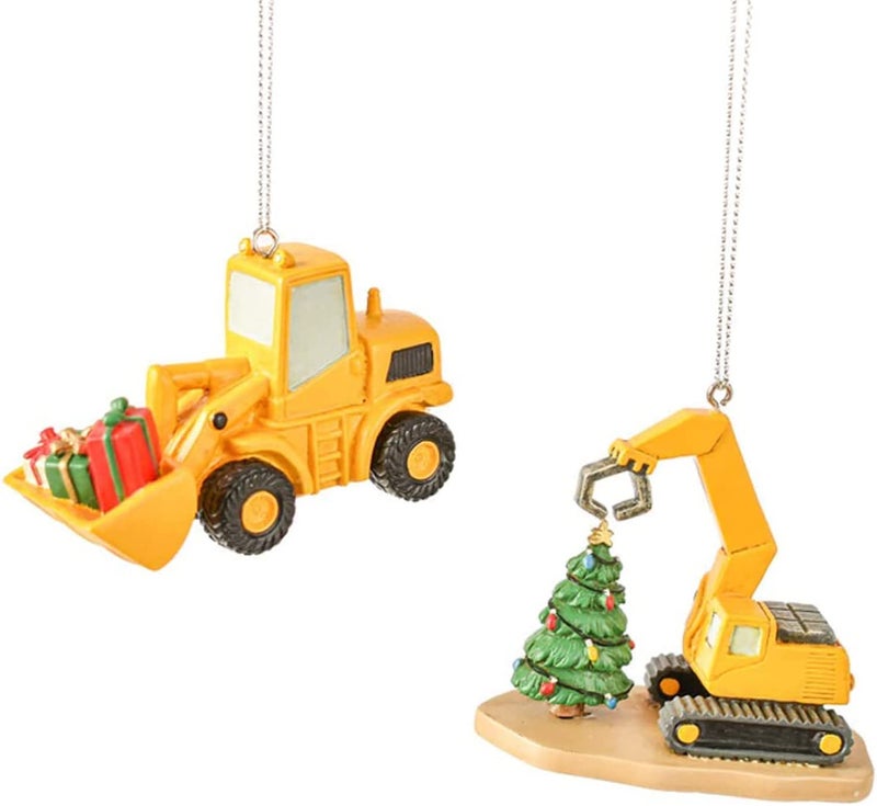 Ganz Pave Loader  Excavator Ornaments Set of 2 3 14 W x 2 14 H Crystal Christmas