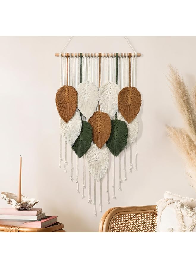 The Bros تعليق جداري، ديكور منزلي بوهيمي، سجادة ماكرامي بأوراق بوهيمية، زينة منسوجة بوهيمية لغرفة النوم، غرفة المعيشة، الشقة، السكن الجامعي، المعرض، أفكار هدايا يدوية مثالية (10) - Image 1