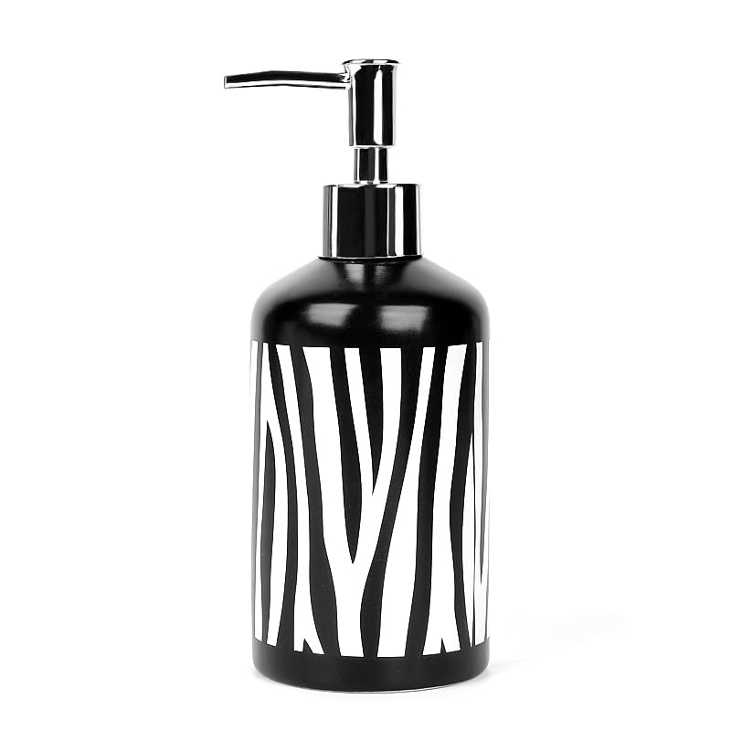 WPM WORLD PRODUCTS MART WPM 4 Piece Ceramic Bathroom Accessories Set - Zebra Print - Our Complete Bath Decor Kit Includes Designer Soap or Lotion Dispenser - Toothbrush Holder - Tumbler - Soap Dish - Image 2