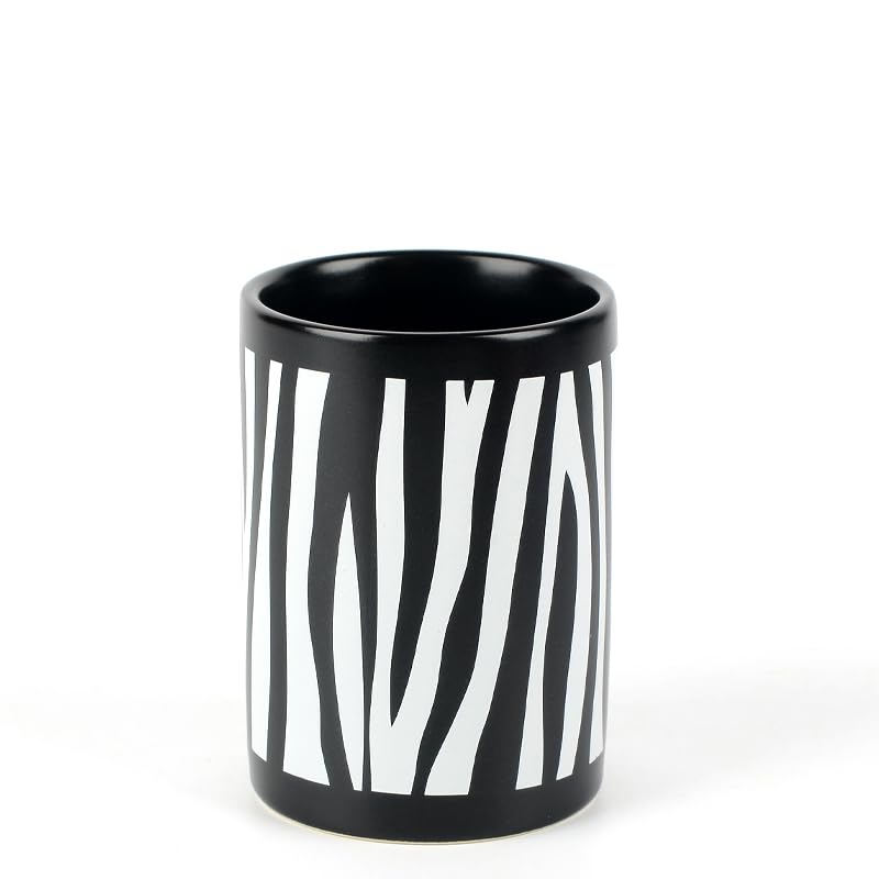 WPM WORLD PRODUCTS MART WPM 4 Piece Ceramic Bathroom Accessories Set - Zebra Print - Our Complete Bath Decor Kit Includes Designer Soap or Lotion Dispenser - Toothbrush Holder - Tumbler - Soap Dish - Image 3