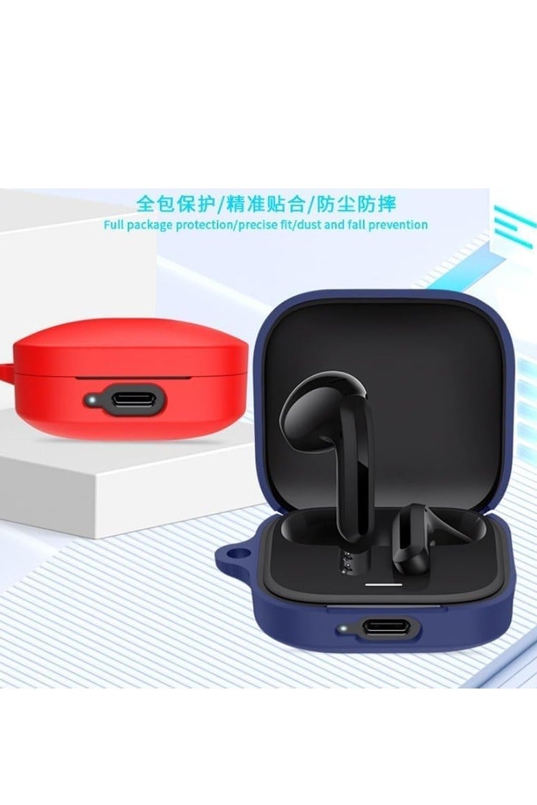 Silicone Cover Case Compatible with Redmi Buds 6 Active Portable Protective Case Cover With Keychain For Redmi Buds 6 Active (Blue) - Image 3