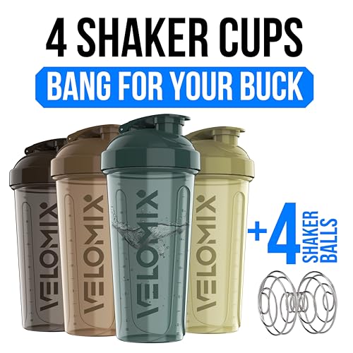 VELOMIX -4 PACK- 28 oz Protein Shaker Bottle for Protein Mixes - 4x Wire Whisk | Leak Proof Shaker Cups for Protein Shakes | Protein Shaker Bottle Pack | Protein Shake Cup (Urban Clay) - Image 2