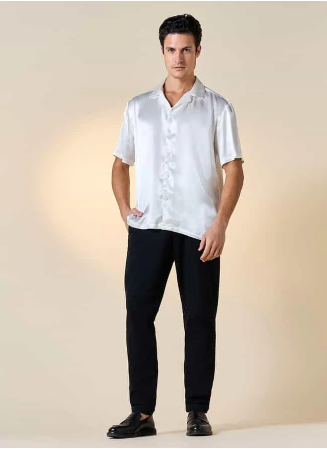 ايكونيك Iconic Regular Fit Shirt with Camp Collar and Short Sleeves