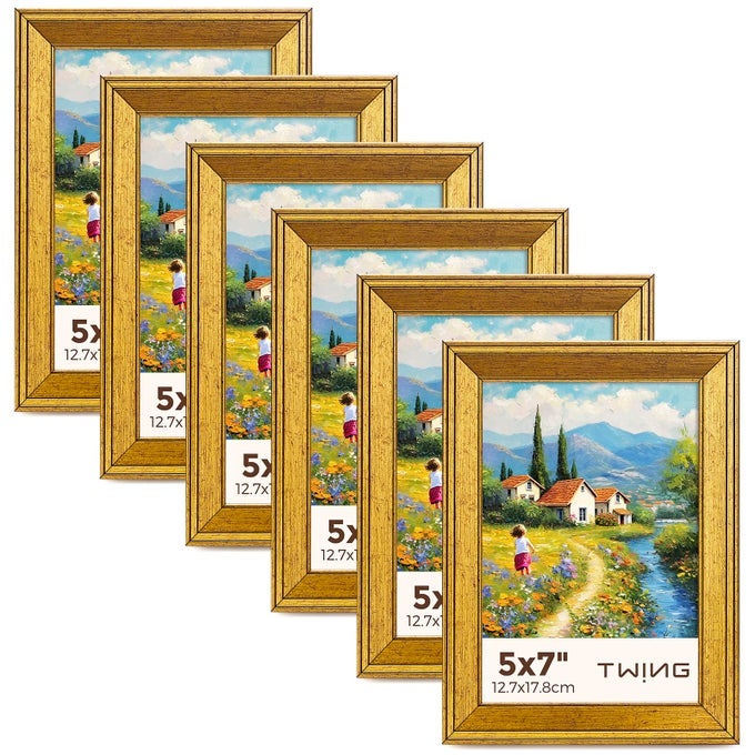5x7 Gold Picture Frames Set of 6Rustic Gold Frames Display Pictures 4x6 with Mat or 5x7 Without MatTabletop Display and Wall Mounting Home Collage Photo FrameSet for Wall Gallery