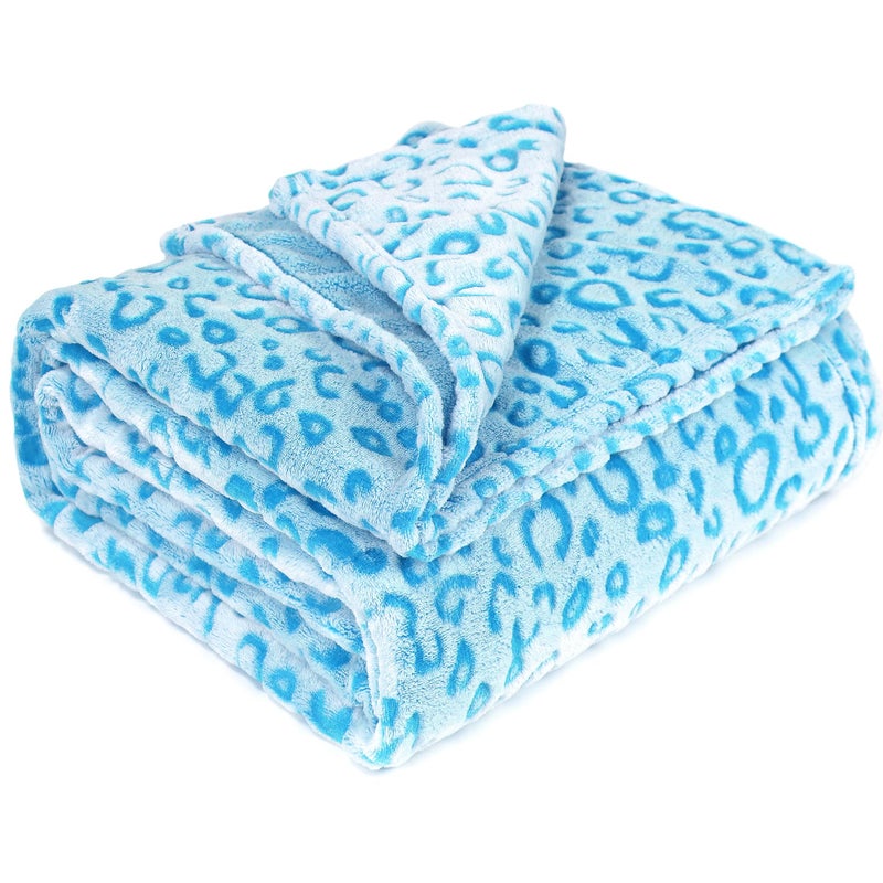 MIBOI Leopard Blue Soft Blanket Couch Cozy Fleece Blankets Cute Small Blanket for Kids Teen Girls - Image 1