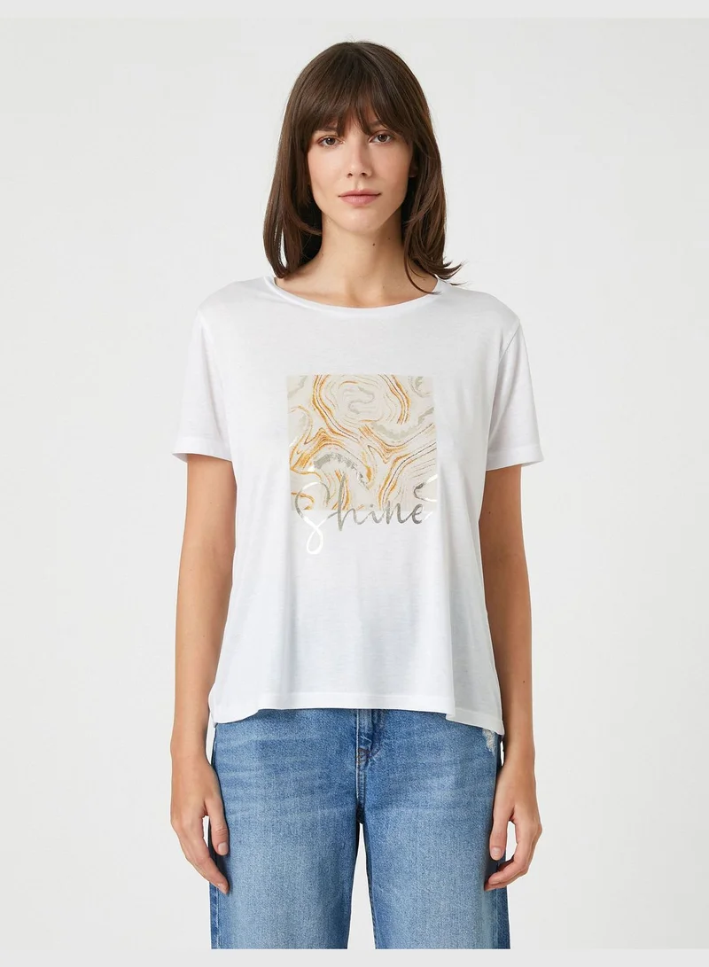 KOTON Shiny Printed Short Sleeve T-Shirt