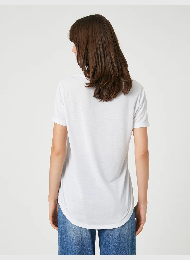 KOTON Shiny Printed Short Sleeve T-Shirt