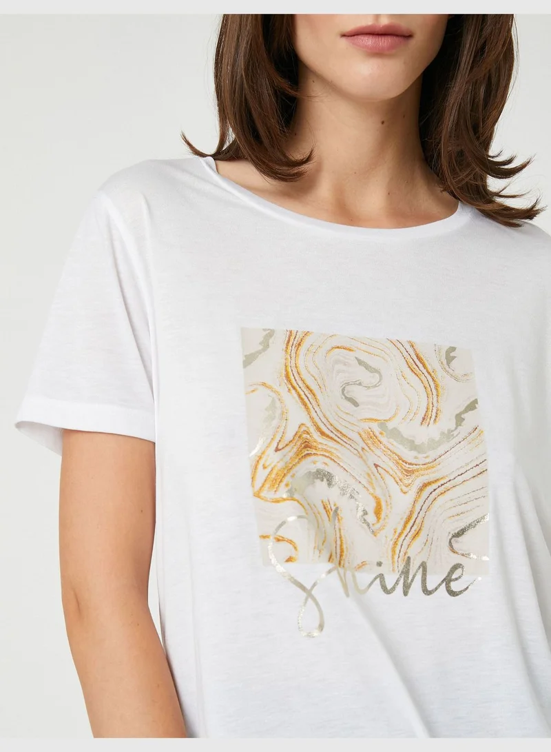 KOTON Shiny Printed Short Sleeve T-Shirt