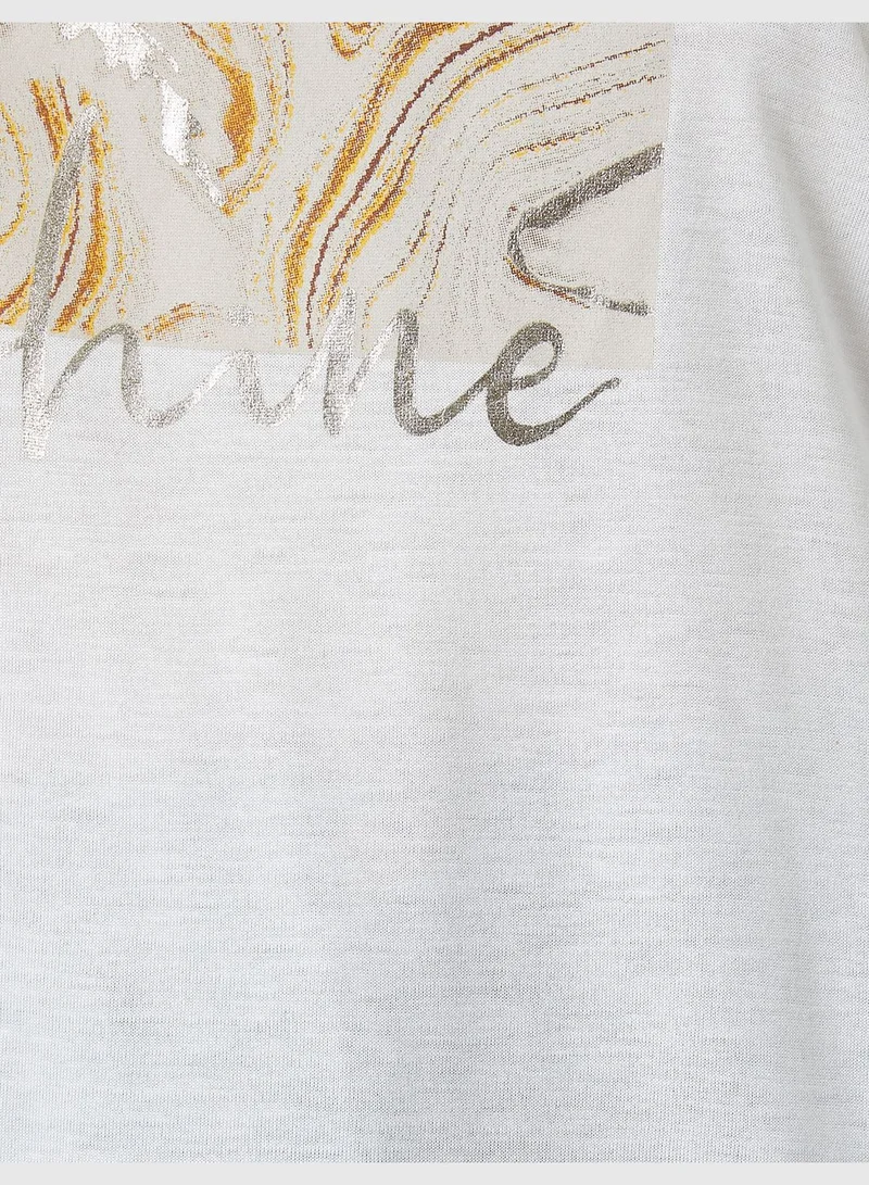 KOTON Shiny Printed Short Sleeve T-Shirt