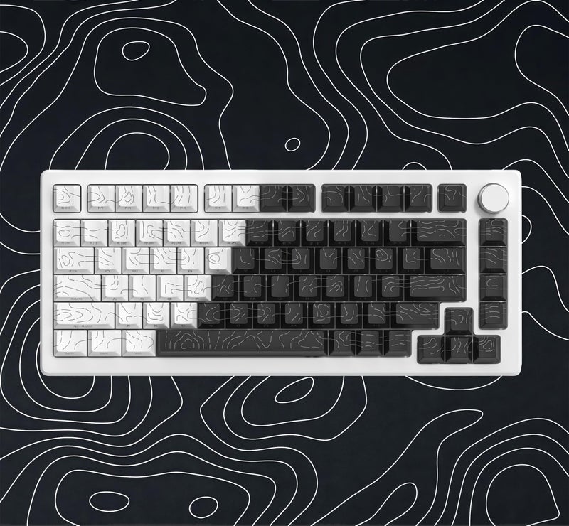 dagaladoo Double Shot PBT keycap Set,White and Black Topographic Keyboard keycaps 60 75 100 Percent,Shine Through Custom keycap Lines Backlit,Cherry Profile Key caps for US Layout Mechanical Keyboard - Image 1