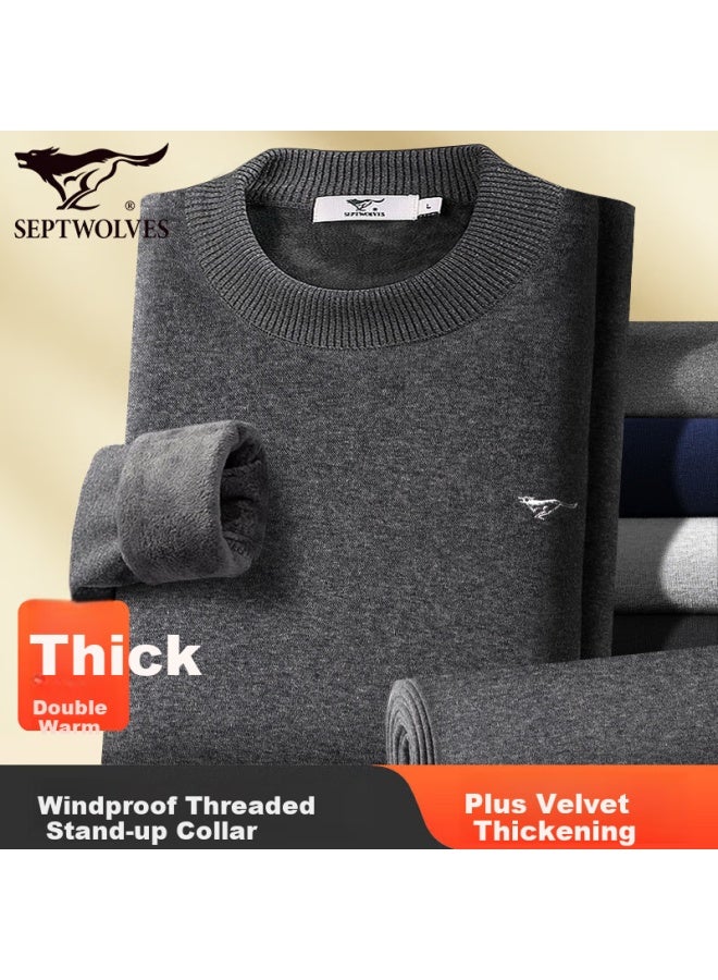 Septwolves Men's Thermal Underwear Set For Autumn And Winter, With Fleece Lining, Thickened High Neck, Windproof And Cold-resistant, Neck Protection Set For Middle-aged And Elderly - Image 1