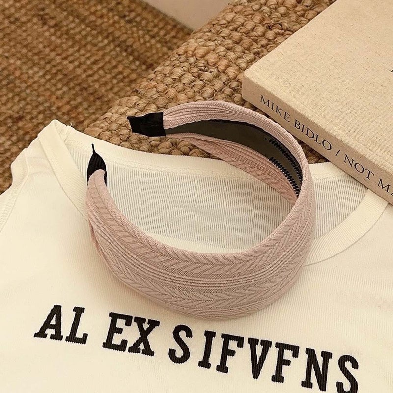 Generic Korean Vintage Solid Knit Hairband Lotus root pink- 