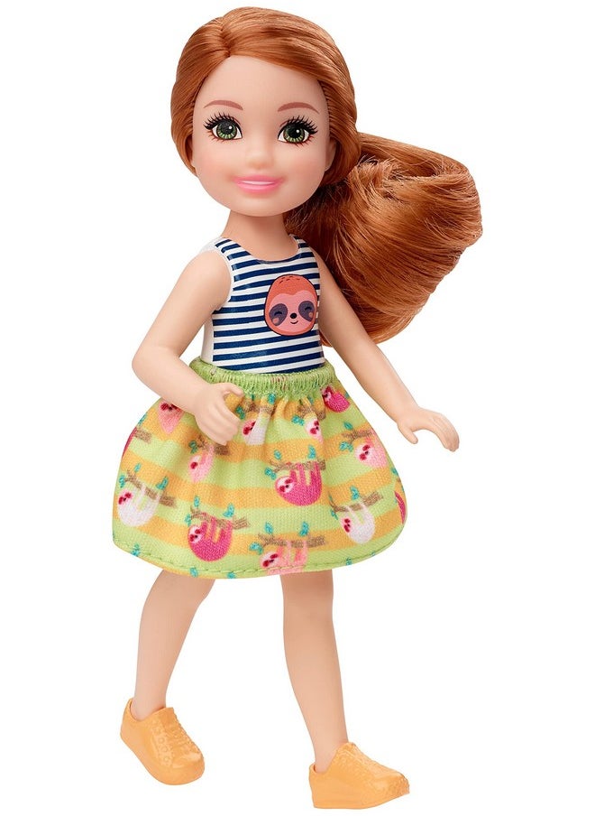 Barbie Club Chelsea Doll (6 Inch) With Red Hair Wearing Sloth Graphic And Skirt For 3 To 7 Year Olds  - Image 1