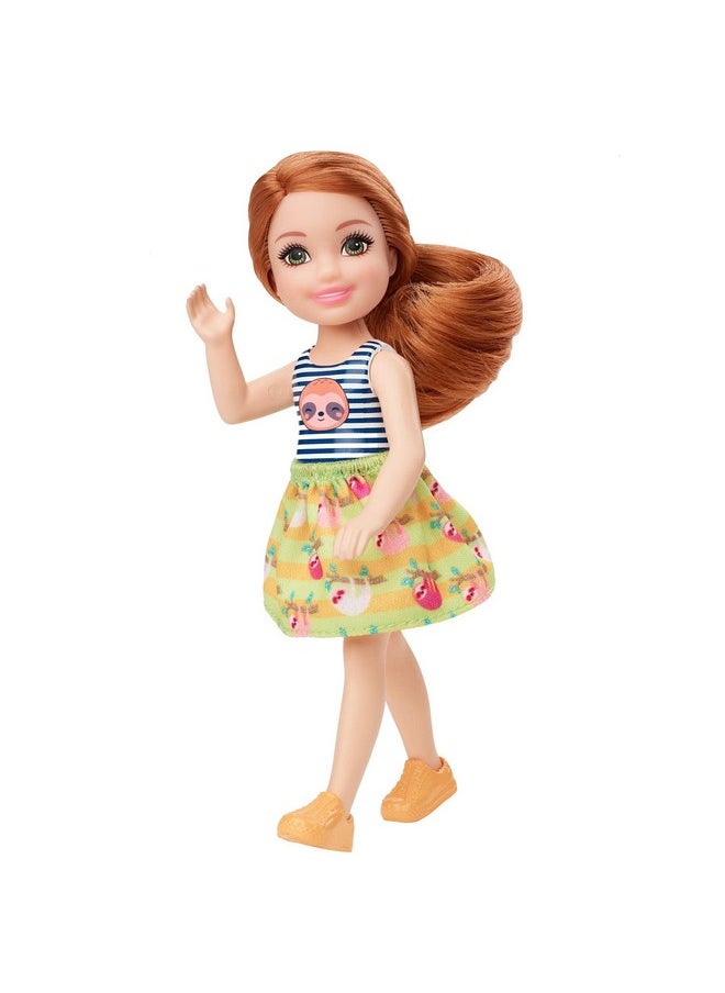 Barbie Club Chelsea Doll (6 Inch) With Red Hair Wearing Sloth Graphic And Skirt For 3 To 7 Year Olds  - Image 3