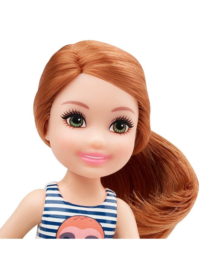 Barbie Club Chelsea Doll (6 Inch) With Red Hair Wearing Sloth Graphic And Skirt For 3 To 7 Year Olds  - Image 2