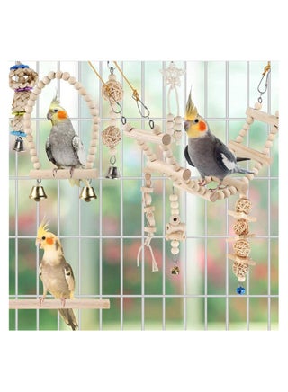 9 Packs Bird Parrot Swing Toys, Chewing Standing Hanging Perch Hammock Climbing Ladder Bird Cage Toys for Budgerigar, Parakeet, Conure, Cockatiel, Mynah, Love Birds, Finches and Other Small to Medium - view 3