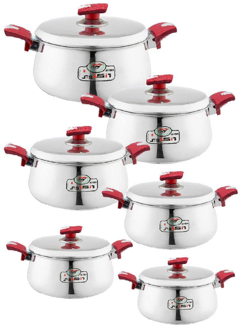 6 October Aluminum Pots Set Consisting of 6 Pots With Two Handles 6 October Brand Egyptian Industry, Size 1.5L /2L /2.5 L / 3L / 4.5L / 5.5L  - Image 1