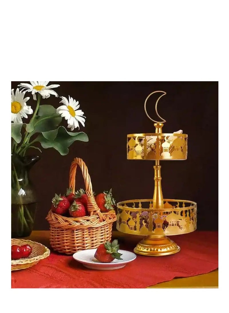 XiuWoo 2 Tier Ramadan Home Decoration Ramadan Tray Set Mubarak Iron Tray Candy Rack Removable Dessert Table Cake Rack Party Supplies - Image 3