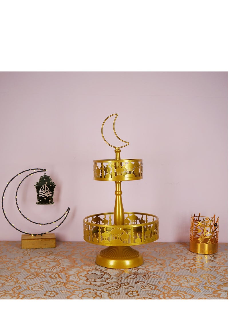 XiuWoo 2 Tier Ramadan Home Decoration Ramadan Tray Set Mubarak Iron Tray Candy Rack Removable Dessert Table Cake Rack Party Supplies - Image 4