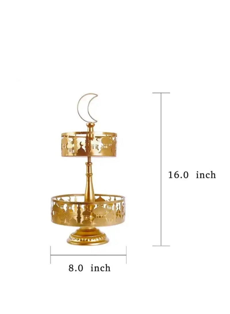 XiuWoo 2 Tier Ramadan Home Decoration Ramadan Tray Set Mubarak Iron Tray Candy Rack Removable Dessert Table Cake Rack Party Supplies - Image 2